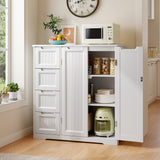 Kitchen Pantry Storage Cabinet with 4 Drawers & Doors, Floor Storage Cabinet with Adjustable Shelf & Anti-Tip Hardware, Buffet Sideboard Coffee Bar Cabinet for Kitchen, Bathroom, Living Room, White