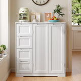 Wooden Bathroom Floor Cabinet with 4 Drawers & 1 Cupboard, for Living Room Entryway - White