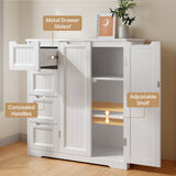 Wooden Bathroom Floor Cabinet with 4 Drawers & 1 Cupboard, for Living Room Entryway - White