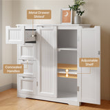 Asofer Bathroom Floor Storage Cabinet, Freestanding Cabinet with 4 Drawer & 2 Door & 2 Shelves for Bathroom, Kitchen, Living Room