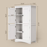 Asofer Bathroom Floor Storage Cabinet, Freestanding Cabinet with 4 Doors, Adjustable Shelves, White