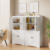 Asofer Bathroom Floor Storage Cabinet, Freestanding Cabinet with 4 Doors, Adjustable Shelves, White