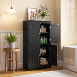 Asofer Bathroom Floor Storage Cabinet, Bathroom Storage Unit, Freestanding Cabinet with 4 Doors, Adjustable Shelves, Black