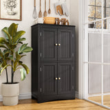 Asofer Bathroom Floor Storage Cabinet, Bathroom Storage Unit, Freestanding Cabinet with 4 Doors, Adjustable Shelves, Black