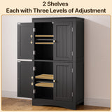 Asofer Bathroom Floor Storage Cabinet, Bathroom Storage Unit, Freestanding Cabinet with 4 Doors, Adjustable Shelves, Black