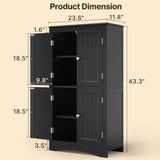 Asofer Bathroom Floor Storage Cabinet, Bathroom Storage Unit, Freestanding Cabinet with 4 Doors, Adjustable Shelves, Black