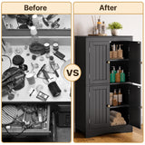 Asofer Bathroom Floor Storage Cabinet, Bathroom Storage Unit, Freestanding Cabinet with 4 Doors, Adjustable Shelves, Black