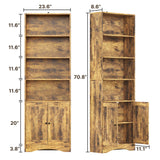 71" H Bookcase, 6-Shelf Bookcase with Adjustable Shelves & Doors for Home Office, Living Room, Bedroom - Retro