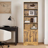 71" H Bookcase, 6-Shelf Bookcase with Adjustable Shelves & Doors for Home Office, Living Room, Bedroom - Retro