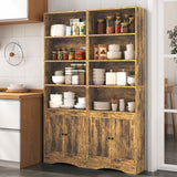 71" H Bookcase, 6-Shelf Bookcase with Adjustable Shelves & Doors for Home Office, Living Room, Bedroom - Retro