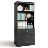 3-Shelf Bookcase with 3 Drawers for Living Room, Bedroom - True Black