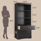 3-Shelf Bookcase with 3 Drawers for Living Room, Bedroom - True Black