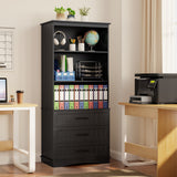 3-Shelf Bookcase with 3 Drawers for Living Room, Bedroom - True Black