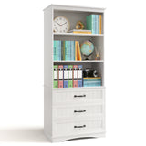 3-Shelf Bookcase with 3 Drawers for Living Room, Bedroom - White