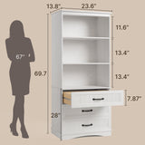 3-Shelf Bookcase with 3 Drawers for Living Room, Bedroom - White