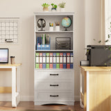 Asofer 6-Piece Bedroom Set with Bookcase, Queen Size Bed, 2 Chests of Drawers and 2 Nightstands, White