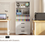 Asofer 69.7" Tall White Bookcase with 3 Drawers, Storage Cabinet for Office, Living Room, Bedroom
