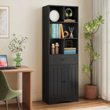 5 Shelf Bookcase with Doors- Black