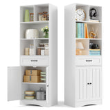 Asofer 71'' Tall Bookcase with Doors & Drawers, Wooden Bookshelf with Storage Cabinet, with Adjustable Shelves, Metal Handle,White