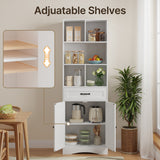 Asofer 71'' Tall Bookcase with Doors & Drawers, Wooden Bookshelf with Storage Cabinet, with Adjustable Shelves, Metal Handle,White
