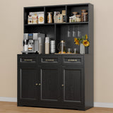 Kitchen Pantry Cabinet with Countertop Kitchen Hutch Storage Cabinet 60" Tall Pantry Coffee Bar with Storage, Modern Kitchen Hutch with Microwave Stand for Dining Room, Kitchen - Black
