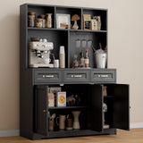 Kitchen Pantry Cabinet with Countertop Kitchen Hutch Storage Cabinet 60" Tall Pantry Coffee Bar with Storage, Modern Kitchen Hutch with Microwave Stand for Dining Room, Kitchen - Black