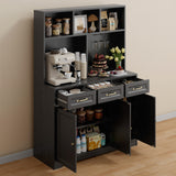 Kitchen Pantry Cabinet with Countertop Kitchen Hutch Storage Cabinet 60" Tall Pantry Coffee Bar with Storage, Modern Kitchen Hutch with Microwave Stand for Dining Room, Kitchen - Black