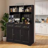 Kitchen Pantry Cabinet with Countertop Kitchen Hutch Storage Cabinet 60" Tall Pantry Coffee Bar with Storage, Modern Kitchen Hutch with Microwave Stand for Dining Room, Kitchen - Black
