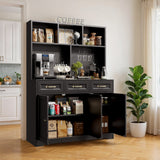 Kitchen Pantry Cabinet with Countertop Kitchen Hutch Storage Cabinet 60" Tall Pantry Coffee Bar with Storage, Modern Kitchen Hutch with Microwave Stand for Dining Room, Kitchen - Black