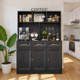 Kitchen Pantry Cabinet with Countertop Kitchen Hutch Storage Cabinet 60" Tall Pantry Coffee Bar with Storage, Modern Kitchen Hutch with Microwave Stand for Dining Room, Kitchen - Black