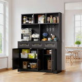 Kitchen Pantry Cabinet with Countertop Kitchen Hutch Storage Cabinet 60" Tall Pantry Coffee Bar with Storage, Modern Kitchen Hutch with Microwave Stand for Dining Room, Kitchen - Black