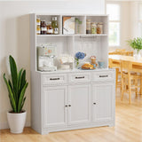 Kitchen Pantry Cabinet with Countertop Kitchen Hutch Storage Cabinet 60" Tall Pantry Coffee Bar with Storage, Modern Kitchen Hutch with Microwave Stand for Dining Room, Kitchen - White
