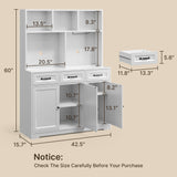 Kitchen Pantry Cabinet with Countertop Kitchen Hutch Storage Cabinet 60" Tall Pantry Coffee Bar with Storage, Modern Kitchen Hutch with Microwave Stand for Dining Room, Kitchen - White