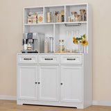 Kitchen Pantry Cabinet with Countertop Kitchen Hutch Storage Cabinet 60" Tall Pantry Coffee Bar with Storage, Modern Kitchen Hutch with Microwave Stand for Dining Room, Kitchen - White