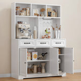 Kitchen Pantry Cabinet with Countertop Kitchen Hutch Storage Cabinet 60" Tall Pantry Coffee Bar with Storage, Modern Kitchen Hutch with Microwave Stand for Dining Room, Kitchen - White