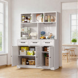 Kitchen Pantry Cabinet with Countertop Kitchen Hutch Storage Cabinet 60" Tall Pantry Coffee Bar with Storage, Modern Kitchen Hutch with Microwave Stand for Dining Room, Kitchen - White