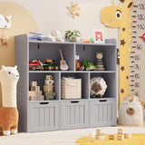 Asofer Kids Bookshelf with 3 Movable Drawers and 6 Open Shelves, Toy Chest Storage Bookcase for Playroom Kids Room, Gray