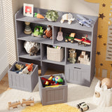 Asofer Kids Bookshelf with 3 Movable Drawers and 6 Open Shelves, Toy Chest Storage Bookcase for Playroom Kids Room, Gray