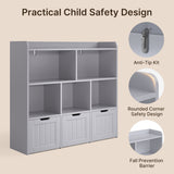 Asofer Kids Bookshelf with 3 Movable Drawers and 6 Open Shelves, Toy Chest Storage Bookcase for Playroom Kids Room, Gray