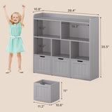 Asofer Kids Bookshelf with 3 Movable Drawers and 6 Open Shelves, Toy Chest Storage Bookcase for Playroom Kids Room, Gray