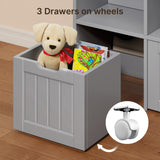 Asofer Kids Bookshelf with 3 Movable Drawers and 6 Open Shelves, Toy Chest Storage Bookcase for Playroom Kids Room, Gray