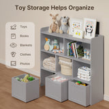Asofer Kids Bookshelf with 3 Movable Drawers and 6 Open Shelves, Toy Chest Storage Bookcase for Playroom Kids Room, Gray