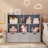 Asofer Kids Bookshelf with 3 Movable Drawers and 6 Open Shelves, Toy Chest Storage Bookcase for Playroom Kids Room, Gray