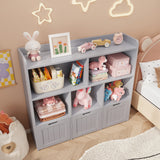 Asofer Kids Bookshelf with 3 Movable Drawers and 6 Open Shelves, Toy Chest Storage Bookcase for Playroom Kids Room, Gray
