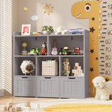Asofer Kids Bookshelf with 3 Movable Drawers and 6 Open Shelves, Toy Chest Storage Bookcase for Playroom Kids Room, Gray