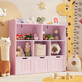 Asofer Kids Bookshelf with 3 Movable Drawers and 6 Open Shelves, Toy Chest Storage Bookcase for Playroom Kids Room, Pink