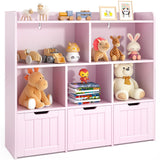 Asofer Kids Bookshelf with 3 Movable Drawers and 6 Open Shelves, Toy Chest Storage Bookcase for Playroom Kids Room, Pink