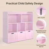 Asofer Kids Bookshelf with 3 Movable Drawers and 6 Open Shelves, Toy Chest Storage Bookcase for Playroom Kids Room, Pink