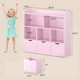 Asofer Kids Bookshelf with 3 Movable Drawers and 6 Open Shelves, Toy Chest Storage Bookcase for Playroom Kids Room, Pink