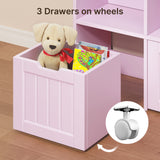 Asofer Kids Bookshelf with 3 Movable Drawers and 6 Open Shelves, Toy Chest Storage Bookcase for Playroom Kids Room, Pink